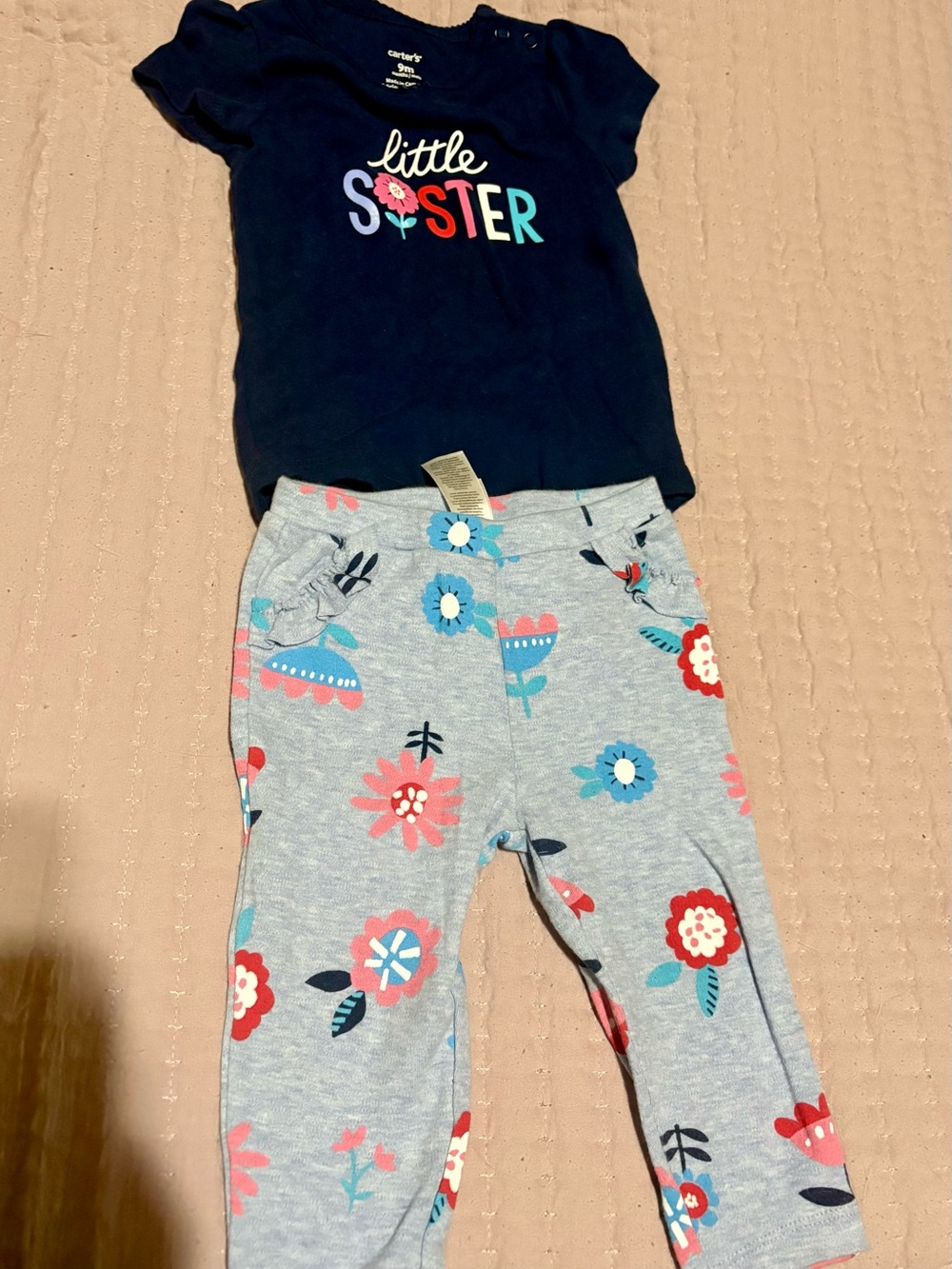 Carter's Navy 'Little Sister' Tee with Gray Floral Leggings